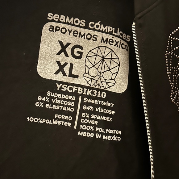 AyGuey made in Mexico full-zip sweatshirt jacket with studded skulls men’s XL - Picture 11 of 14